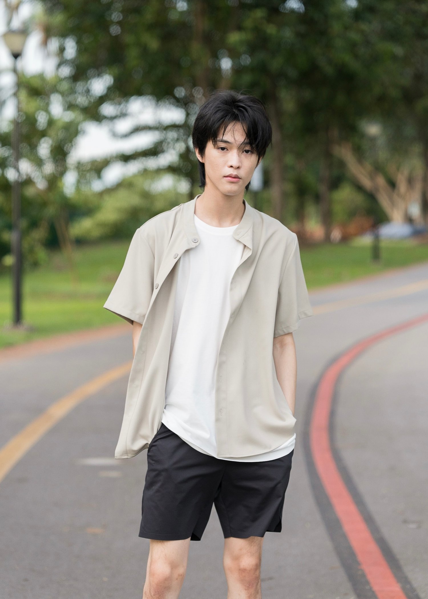 Lay Mandarin Collar Short Sleeved Shirt (Dust Sage)
