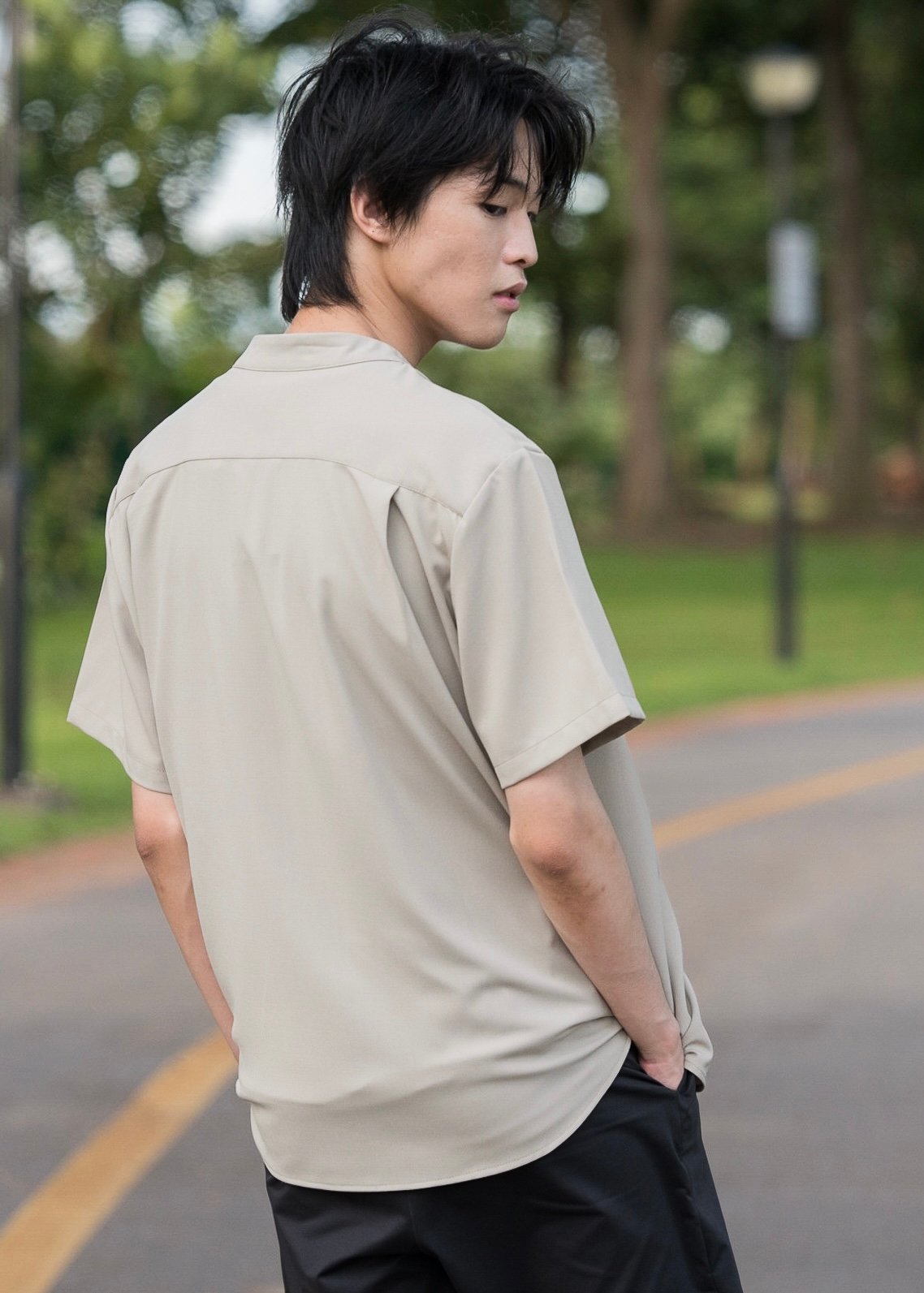Lay Mandarin Collar Short Sleeved Shirt (Dust Sage)