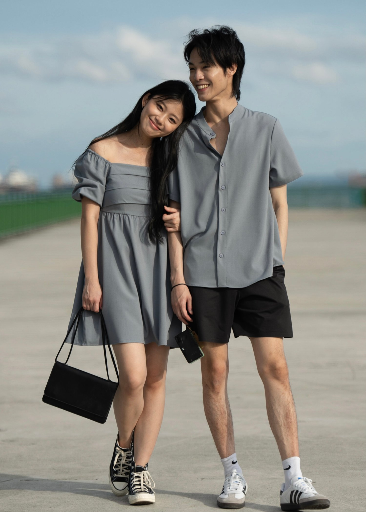 Lay Mandarin Collar Short Sleeved Shirt (Ocean Blue)