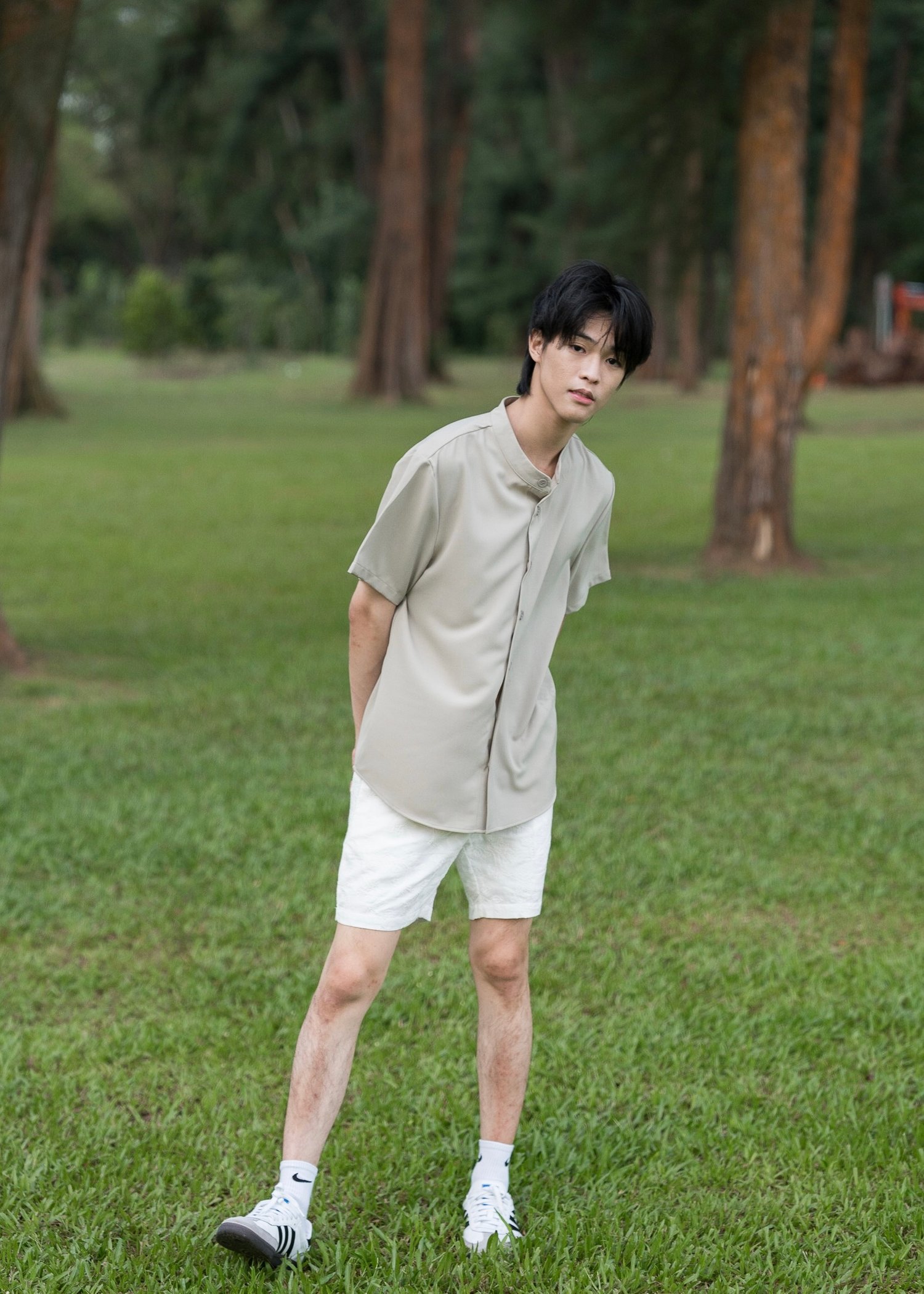 Lay Mandarin Collar Short Sleeved Shirt (Dust Sage)