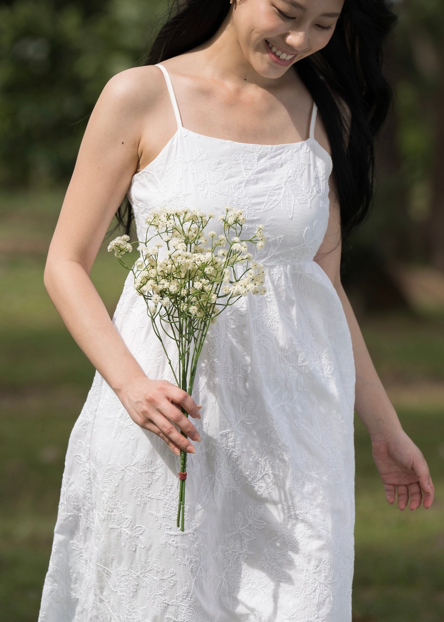 Edith Textured Midi Dress (Cotton White)
