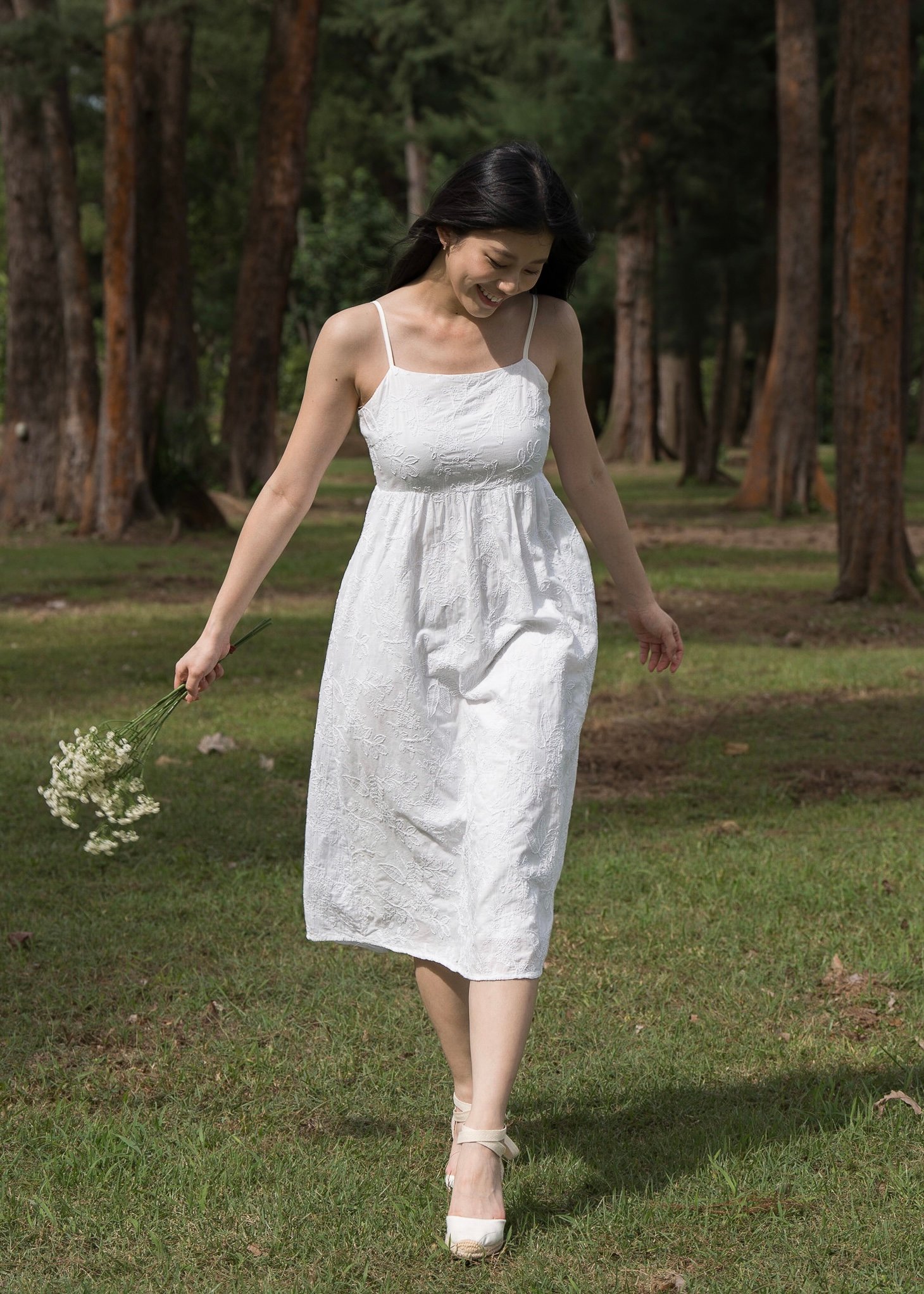Edith Textured Midi Dress (Cotton White)