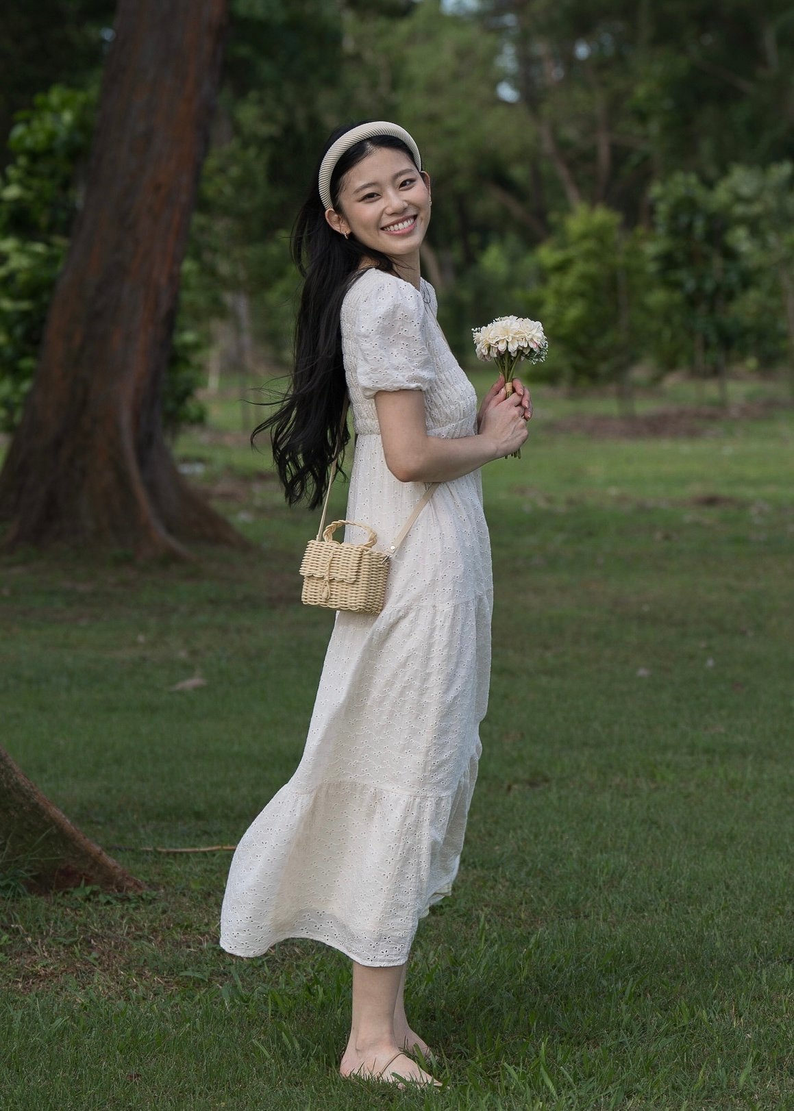 Nadine Crochet Empire Waist Tiered Maxi Dress (Vanilla)
