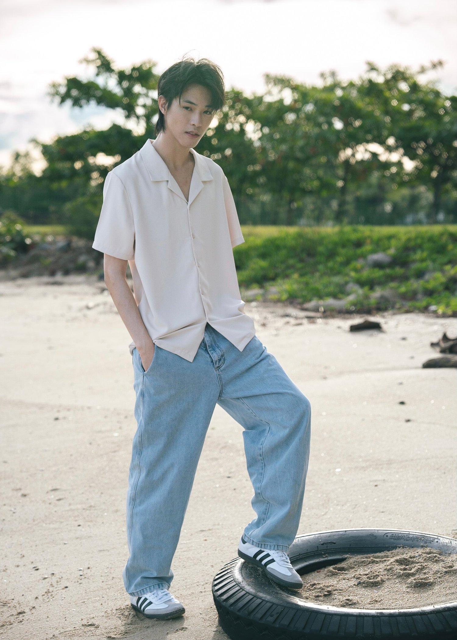 Natt Revere Collar Short Sleeved Shirt (Vanilla)