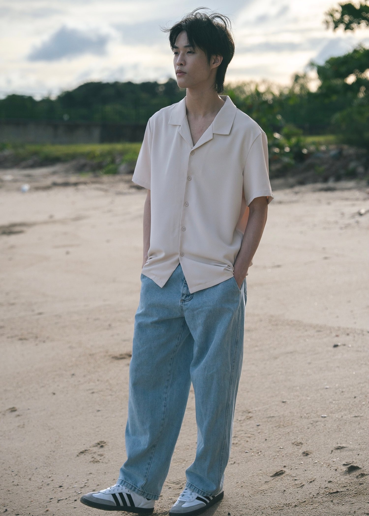 Natt Revere Collar Short Sleeved Shirt (Vanilla)