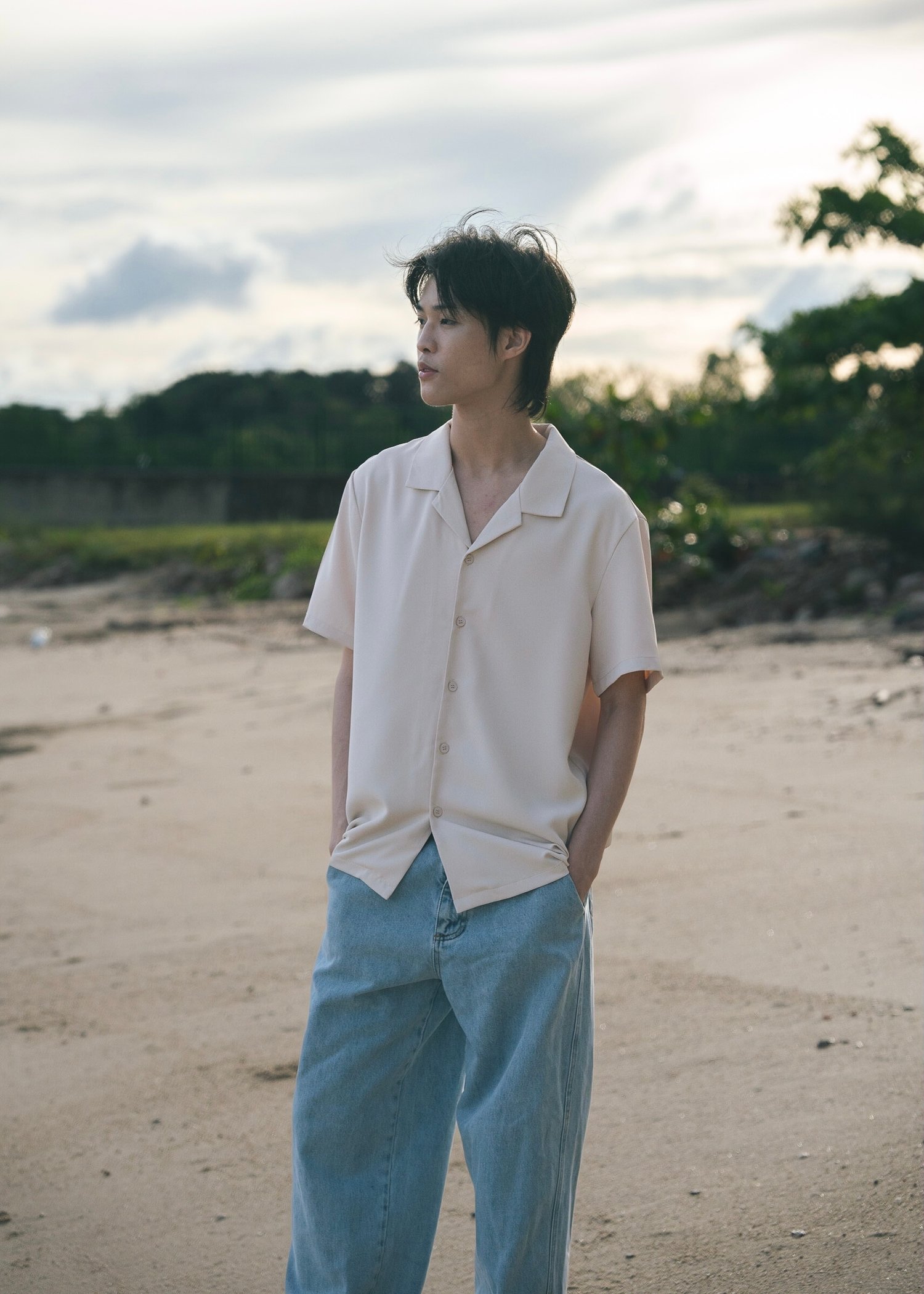 Natt Revere Collar Short Sleeved Shirt (Vanilla)