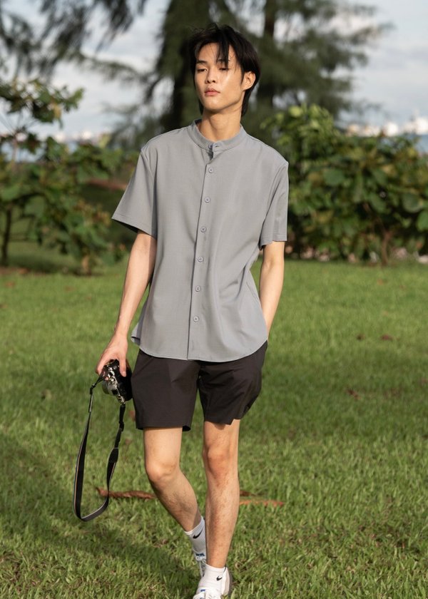 Lay Mandarin Collar Short Sleeved Shirt (Dust Sage)