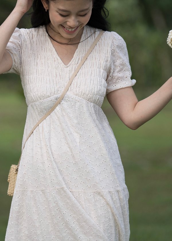 Nadine Crochet Empire Waist Tiered Maxi Dress (Vanilla)