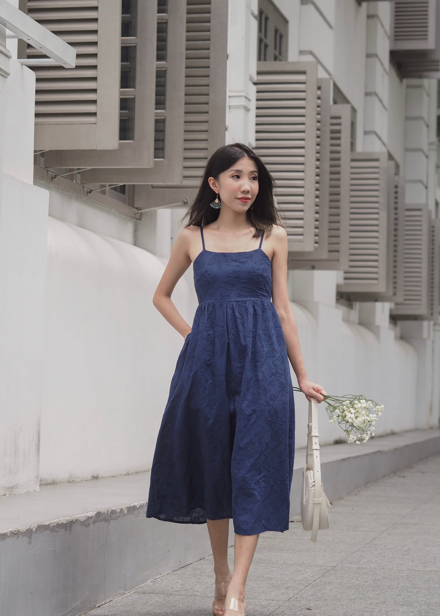 Edith Textured Midi Dress (Midnight Blue)